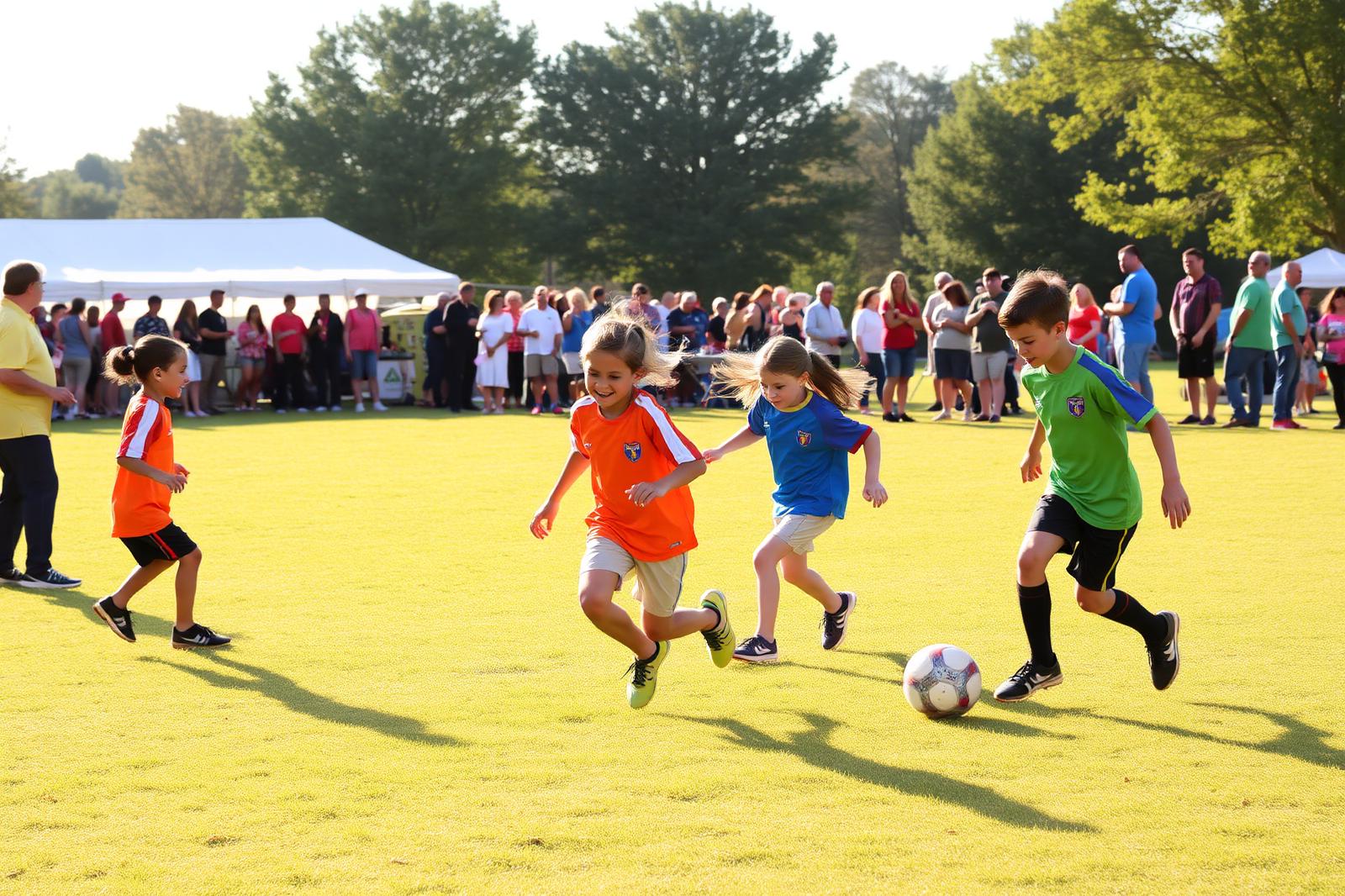 Kids playing soccer at Hispano Fest